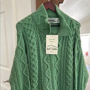 Green Merino Wool Cardigan by Aran Crafts